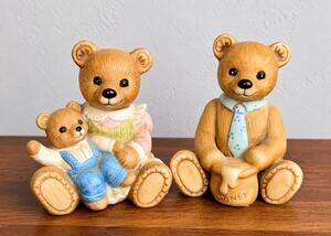 Vintage HOMCO Teddy Bear Figurines Set: Mama Bear, Honey Pot (Pair)